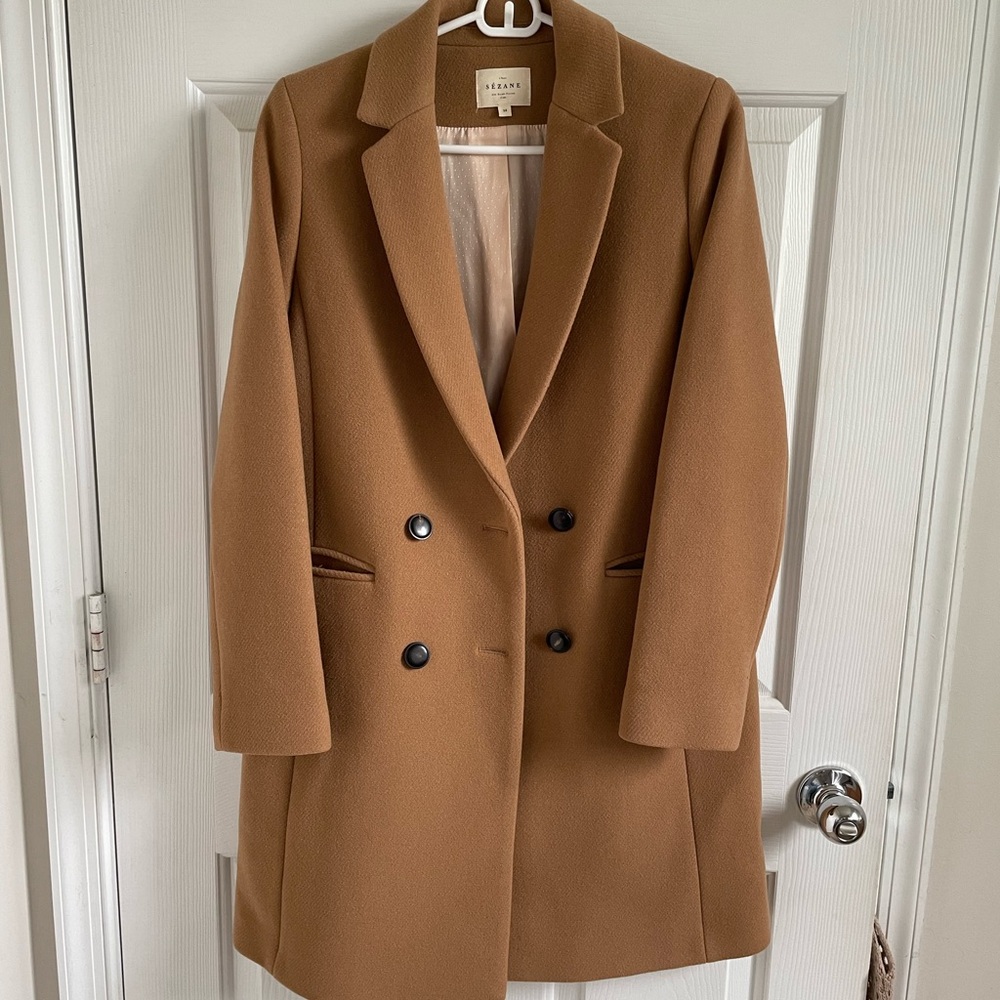 Sezane Double-Breasted Camel Coat